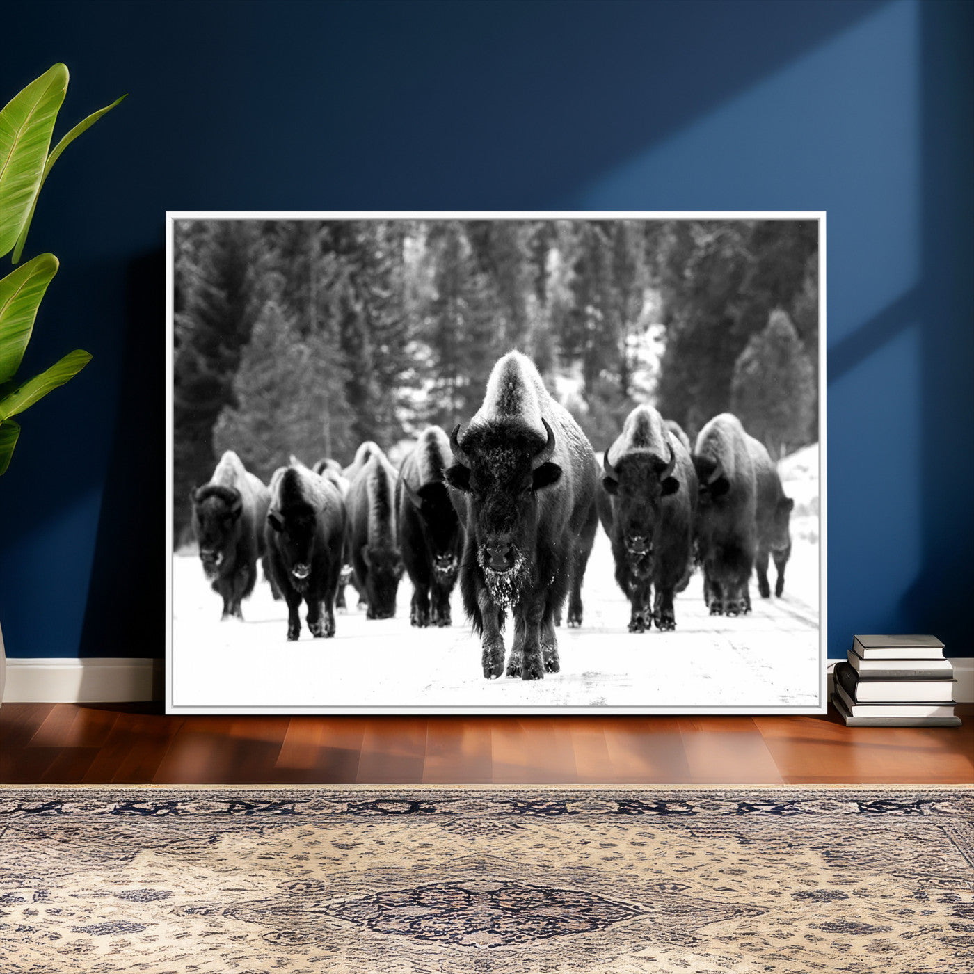 62434-MGV-CV-36X24 - Bison Herd in Snow Wall Art Canvas Print | Rustic Western Bison Wall Art for Decor for Living Room,