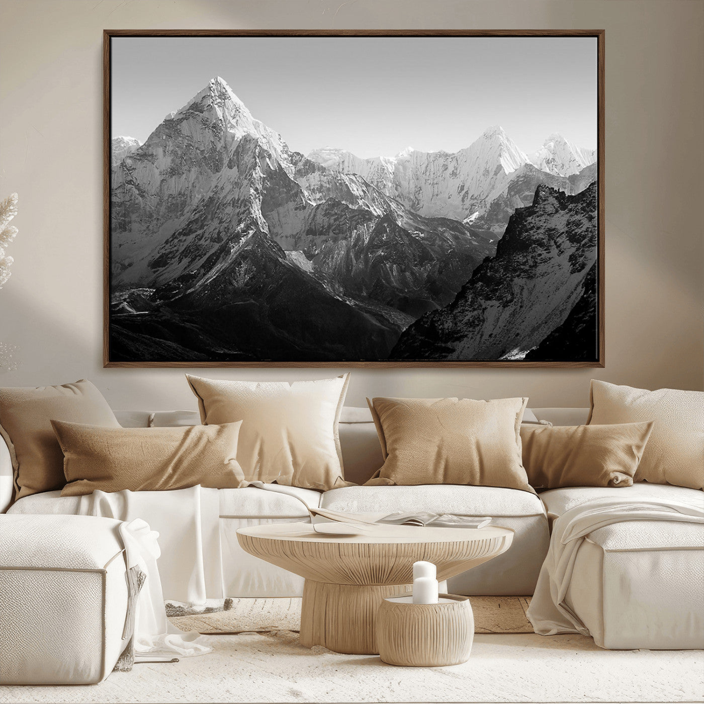 10775-MGV-CV-36X24-Everest Himalaya Mountain Peaks Black & White Triptych Canvas Art – Mountain Wall Decor, Everest