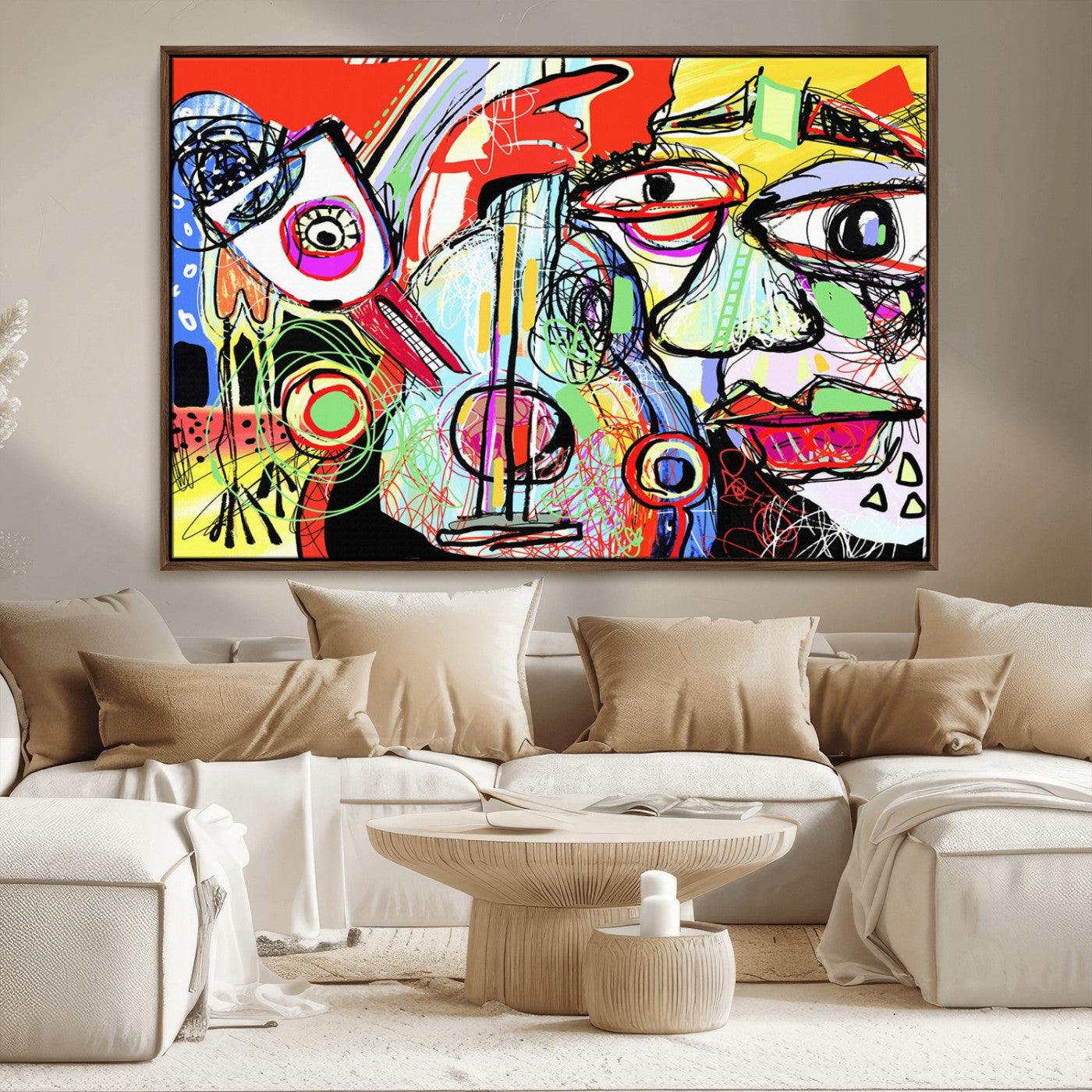 37796-MGV-CV-36X24-Picasso Style Art Abstract Canvas Wall Art Print , Colorful Abstract Artwork