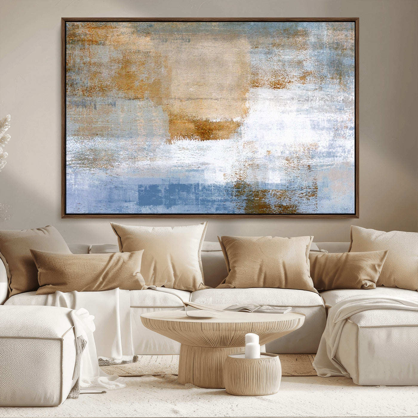 72354-MGV-FC-36X24_Walnut-Blue Multi Panel Abstract Wall Art Canvas, Abstract Blue and Gold Canvas Print