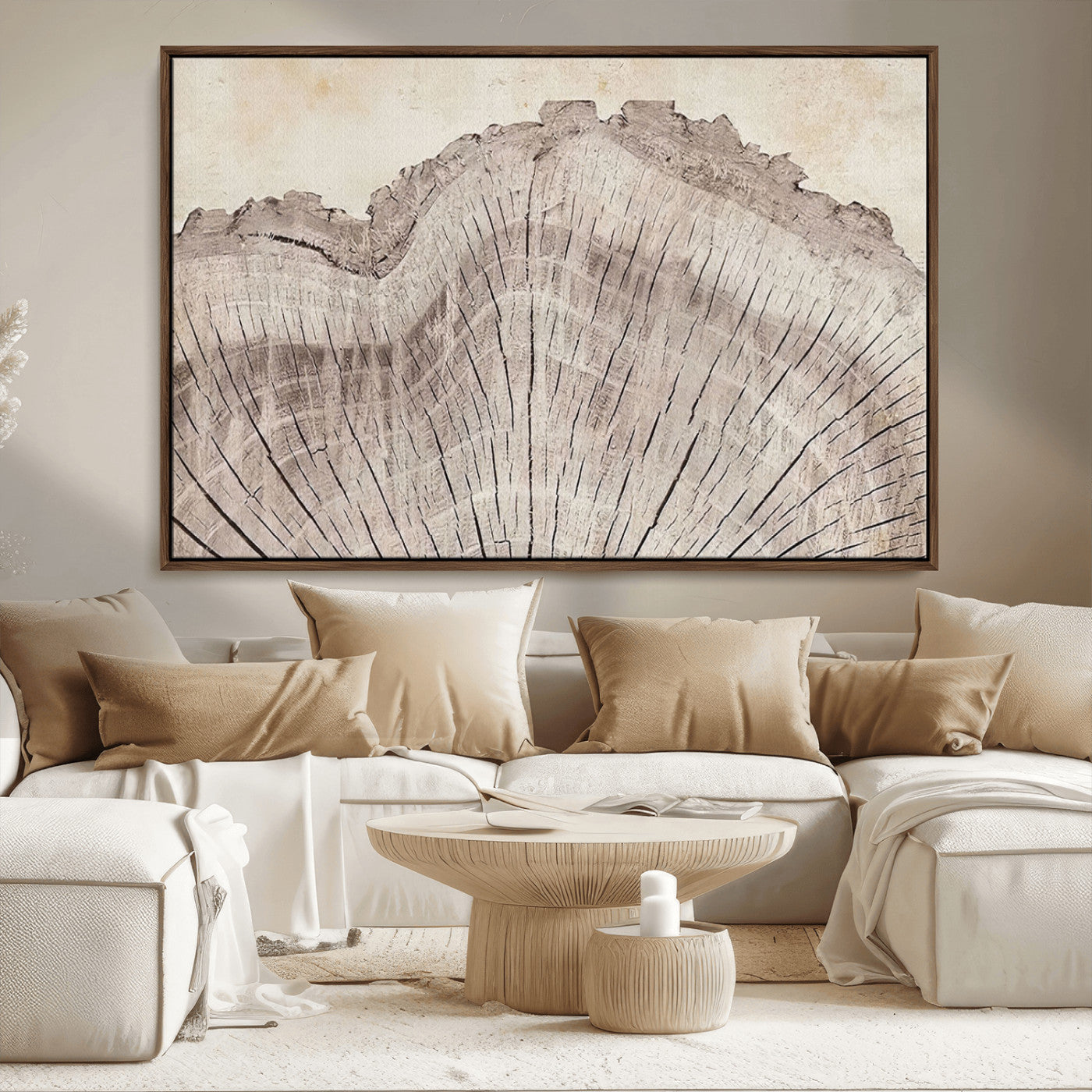 67528-MGV-FC-36X24_Walnut-Tree Ring Wall Art Triptych, Rustic Wood Ring Canvas Print, Minimalist Wall Decor for Modern Homes