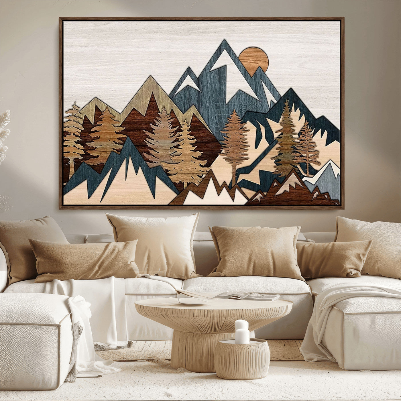 67950-MGV-CV-36X24-Rustic Abstract Wood Panel Effect Canvas Mountain Range Top Wood Wall Art Canvas Print