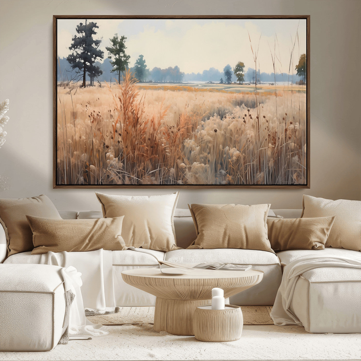 98822-MGV-CV-36X24-Golden Fields Canvas Wall Art Print – Serene Landscape of Nature’s Tranquility in Minimalist Modern