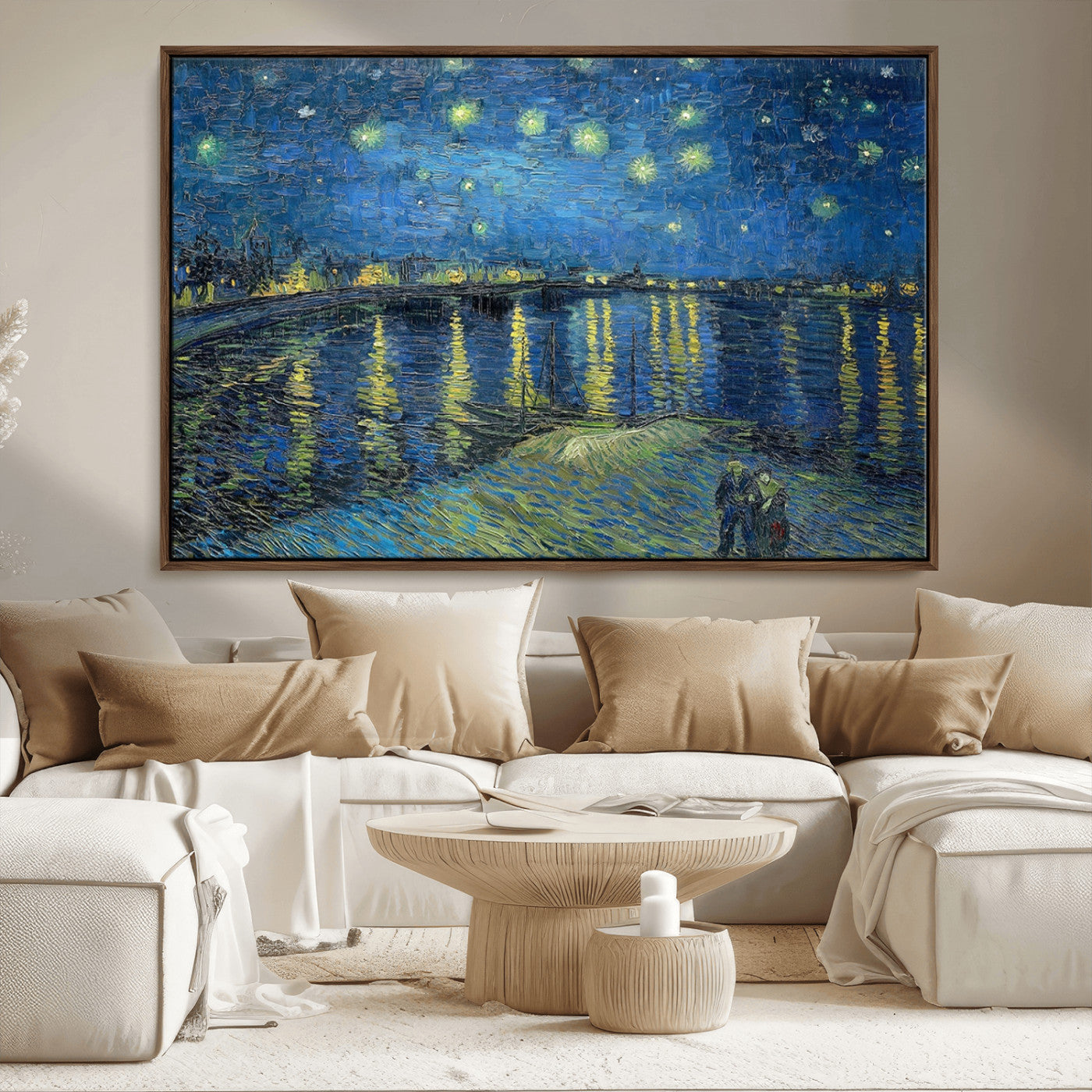 94605-MGV-FC-36X24_Walnut-Vincent van Gogh Starry Night over the Rhone Abstract Wall Art Canvas, Starry Night Canvas Print