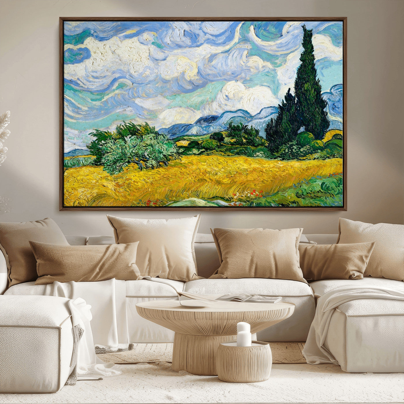 97252-MGV-FC-36X24_Walnut-Wheatfield With Cypresses By Van Gogh Painting Wall Art Canvas, Wheatfield With Cypresses Canvas