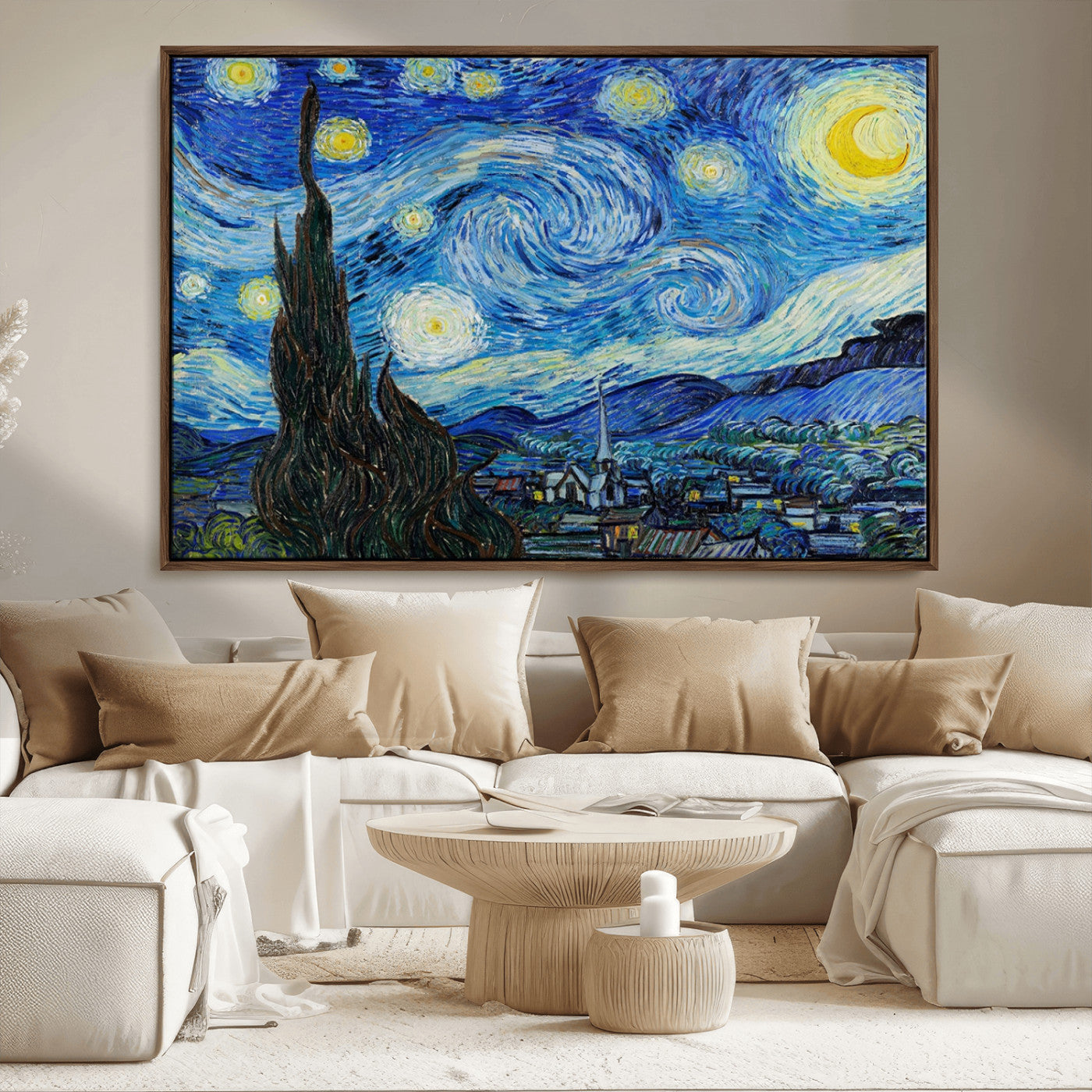 39177-MGV-FC-36X24_Walnut-Vincent Van Gogh The Starry Night Abstract Wall Art Canvas Print