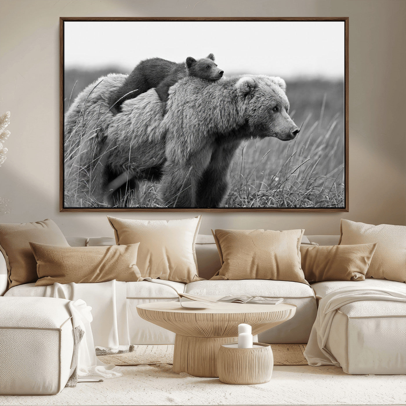-Bear and Cub Wall Art Canvas | 399 Bear Cub Wildlife-Inspired Animal Art for Living Room or Office |