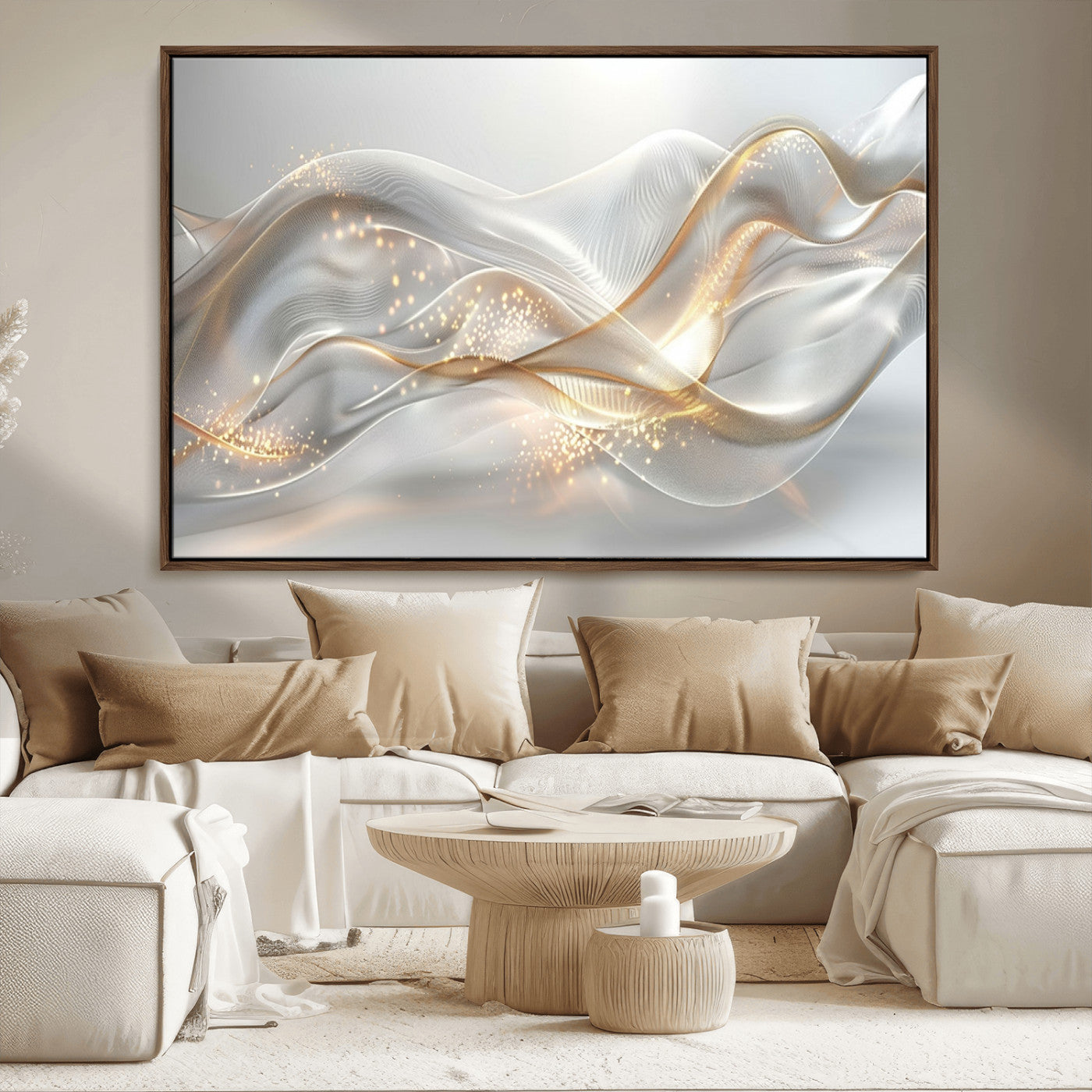 Lines2-MGV-FC-36X24_Walnut-Abstract art Grey and Gold Lines Wall Art