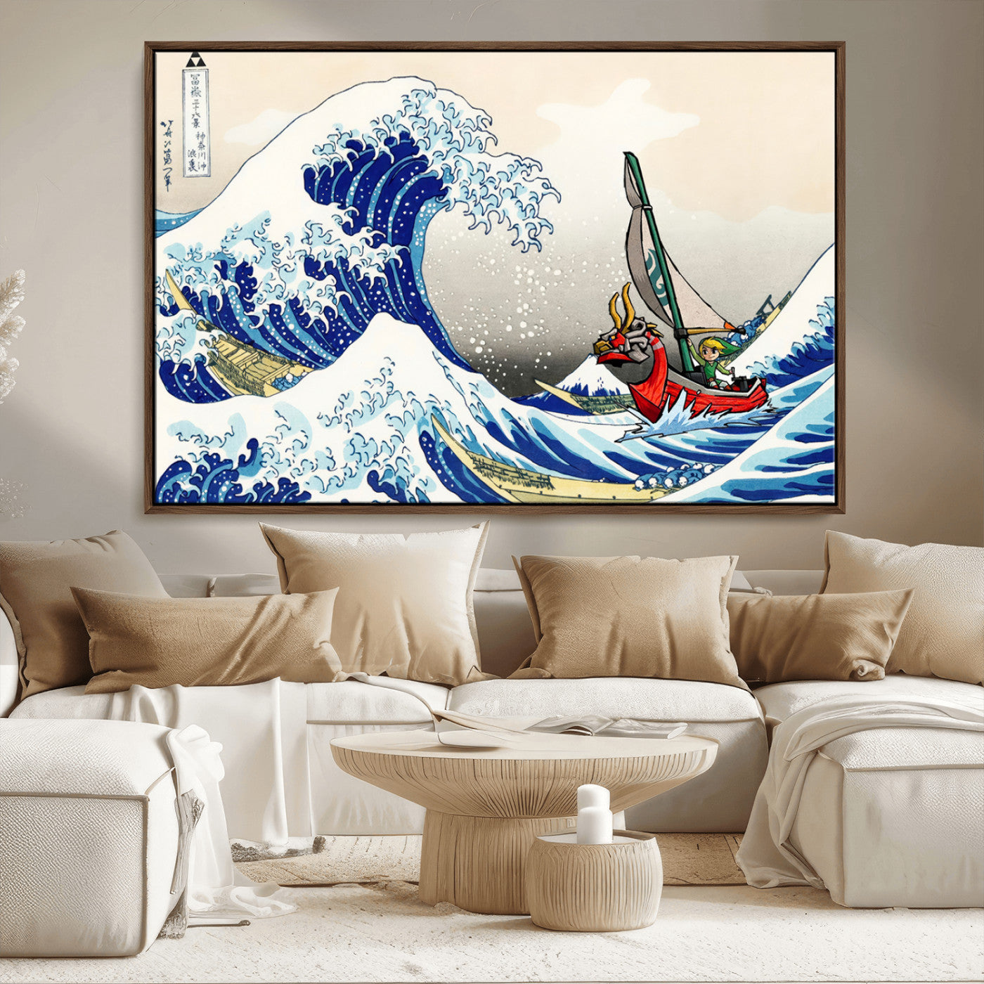19450-MGV-FC-36X24_Walnut-Katsushika Hokusai Kanagawa Giant Wave Wall Art Canvas Print | Iconic Japanese Art for Living Room
