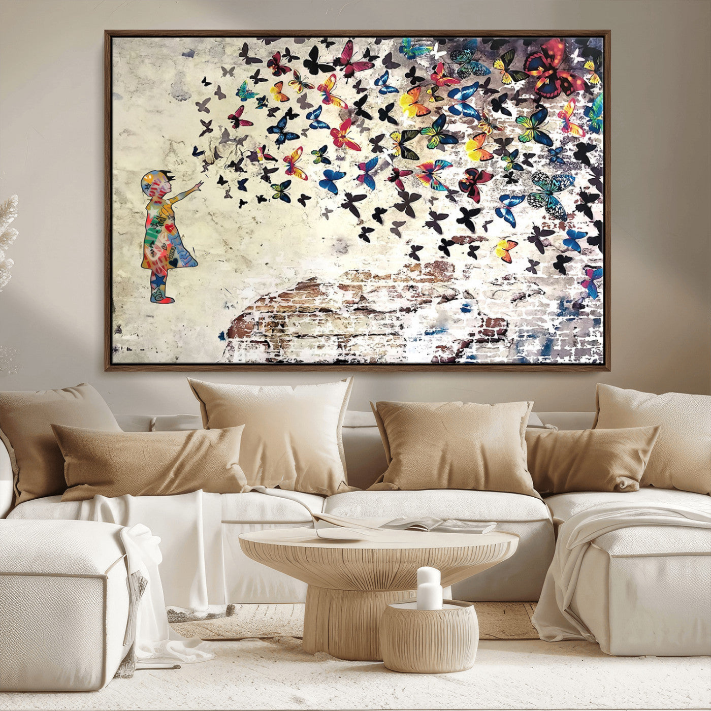 65208-MGV-FC-36X24_Walnut-Banksy Wall Art - Banksy Girl Butterfly Graffiti Wall Art Canvas Print - Butterfly Girl and Freedom