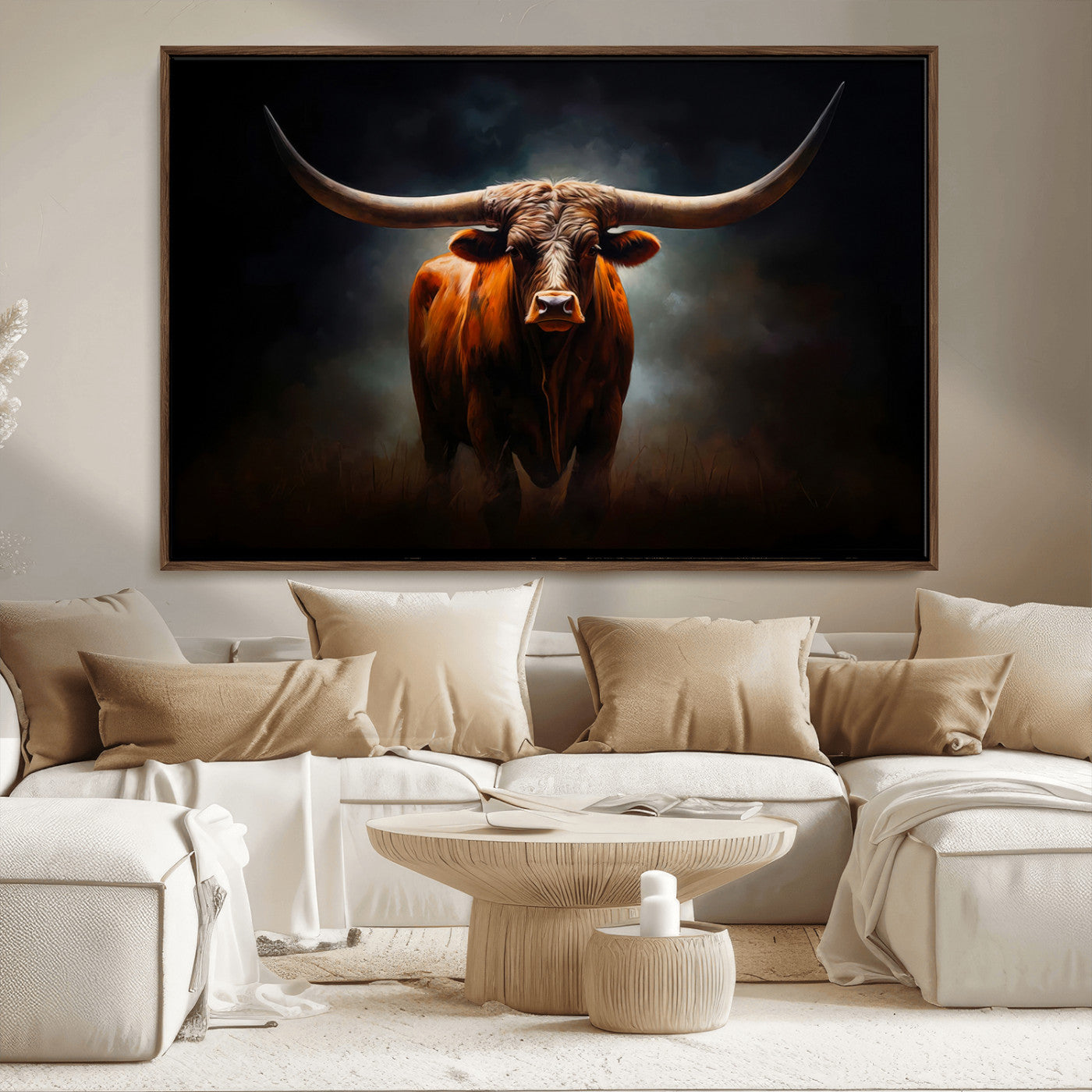 48896-MGV-CV-36X24 - Abstract Texas Longhorn Wall Art Print | 3-Panel Large Texas Longhorn Canvas Print for Living Room,