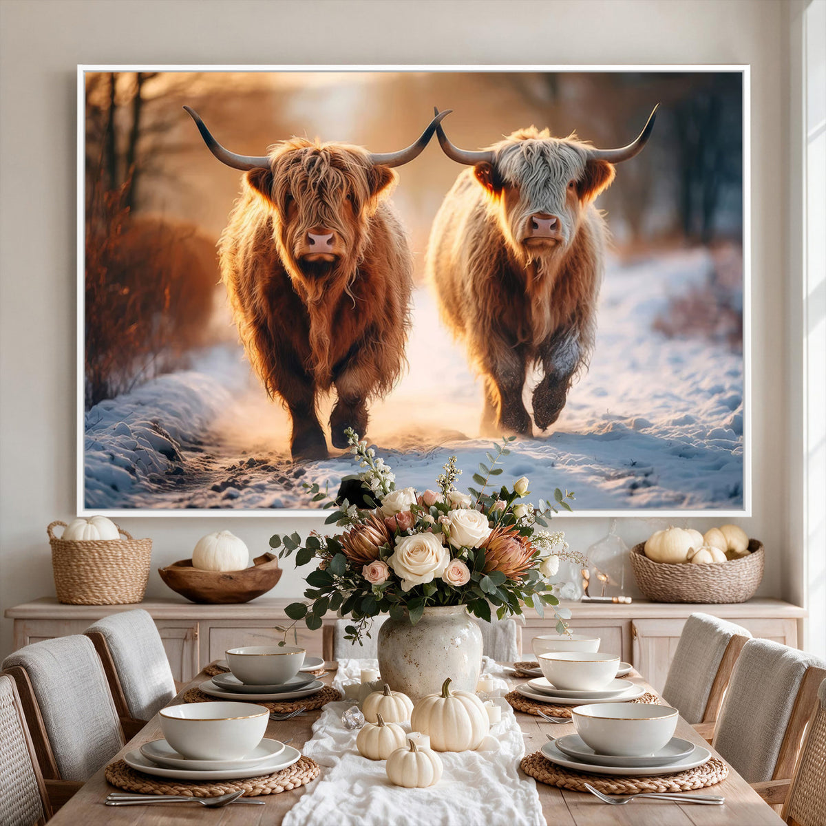 94810-_Poster-30x20 - Scottish Highland Cow Horn Farm Wall Art Canvas Print