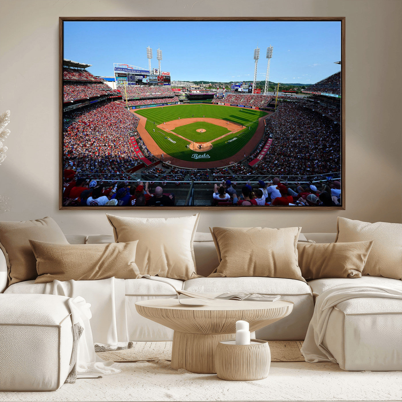 90998-MGV-FC-36X24_Walnut-Cincinnati Reds Baseball Canvas Print - Great American Ball Park Stadium Wall Art Canvas Print