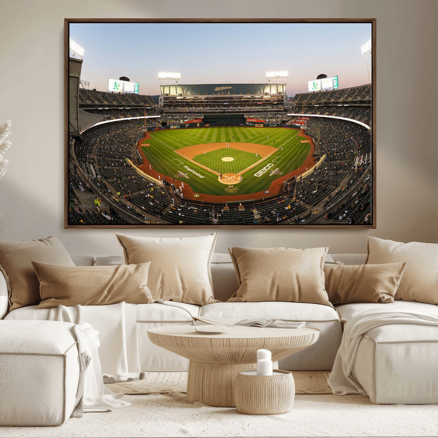 45272-MGV-FC-36X24_Walnut-Oakland Athletics Baseball Team Print - RingCentral Coliseum Stadium Wall Art Canvas Print