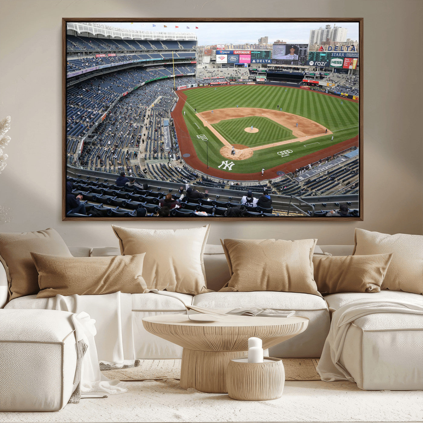 45784-MGV-FC-36X24_Walnut-New York Yankees Baseball Team Print - Yankee Stadium Wall Art Canvas Print