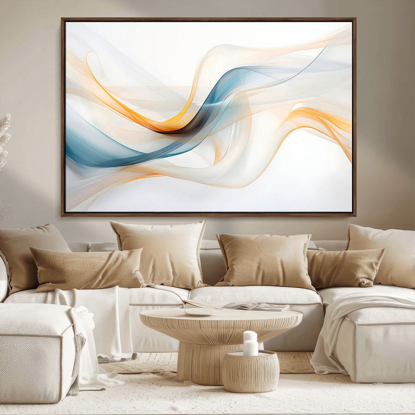 60881-MGV-FC-36X24_Walnut-Decorative Turquoise Abstract Wave Wall Art Canvas Print