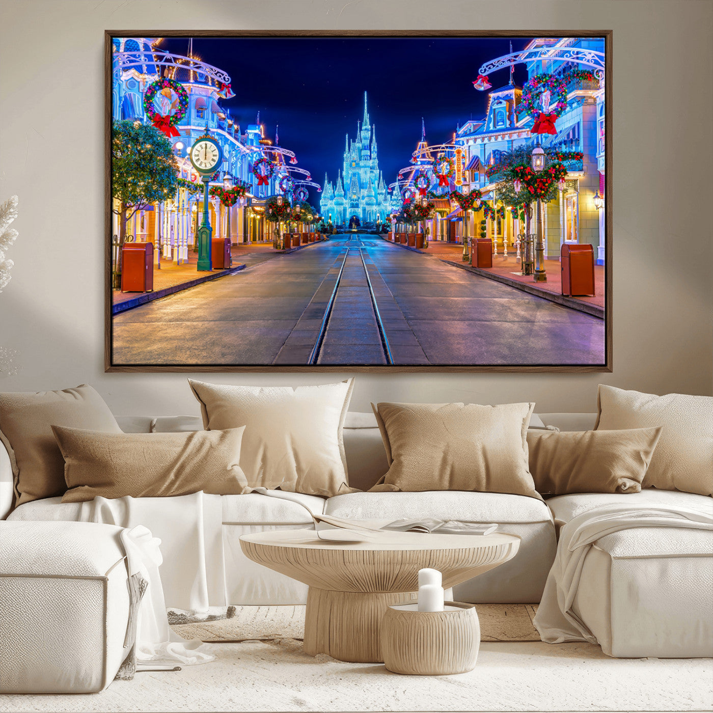 12470-MGV-FC-36X24_Walnut-Disney Castle Wall Art – Large Magic Kingdom Canvas Artwork, Fairytale Design, Kids Room Christmas Decor for Home, Office