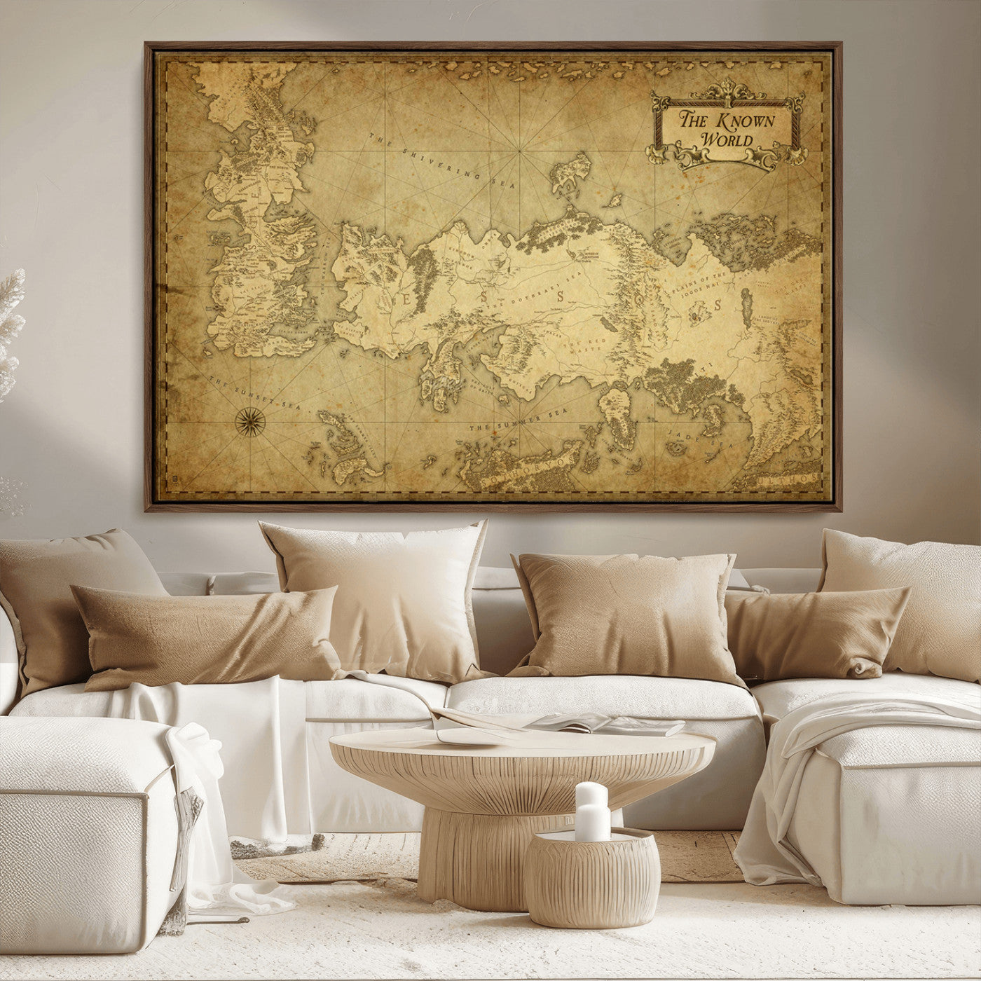 84658-MGV-FC-36X24_Walnut-Vintage Game of Thrones Map Wall Art | Westeros and Essos Antique Style Print | The Known World in