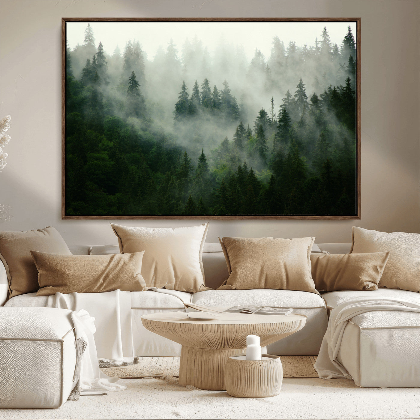 167720496-MGV-CV-36X24-Misty Forest Wall Art – Tranquil Green Woodland Canvas Print, Nature Landscape Decor for Living Room, Bedroom or Office