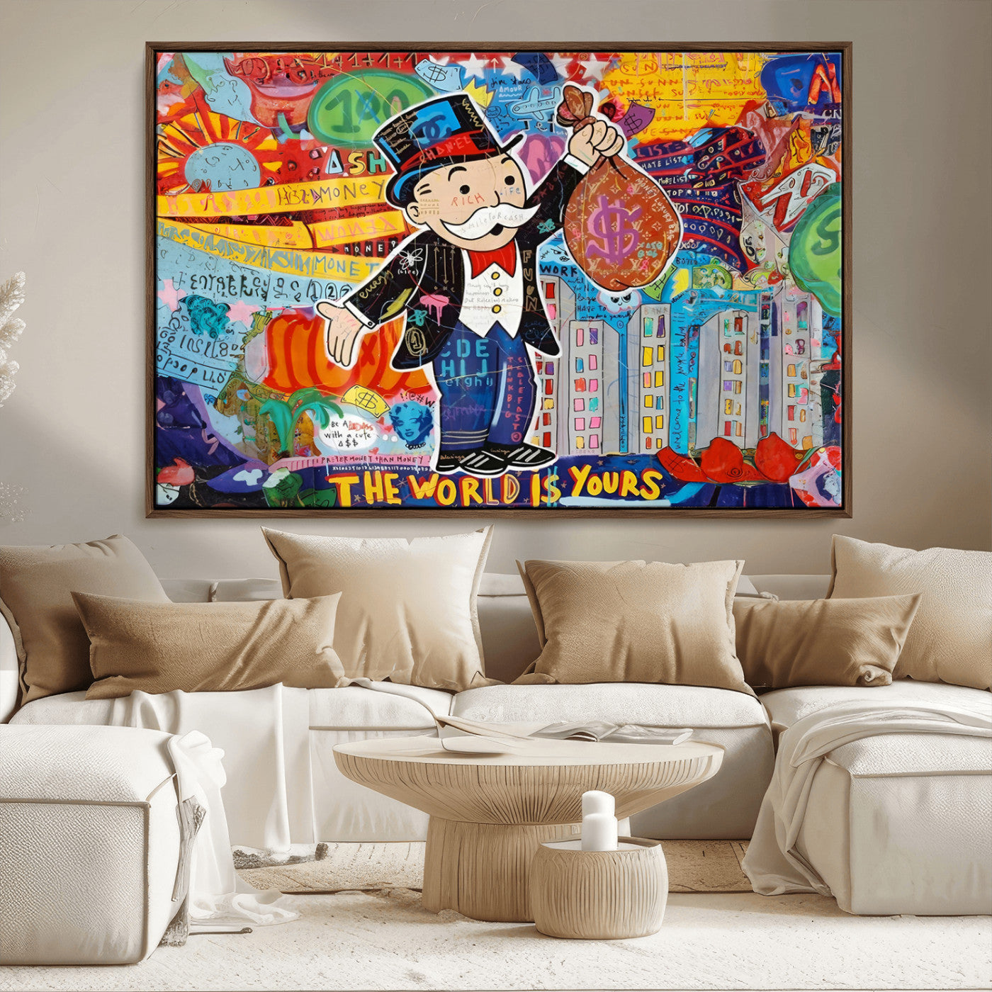 96320-MGV-CV-36X24-Pop Art Monopoly Man Canvas Wall Art Print - Bold and Colorful Street Art-Inspired Decor for Living