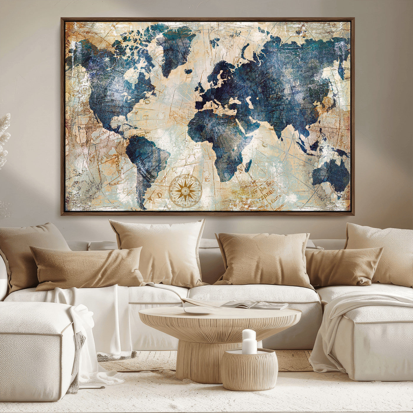 84561-MGV-CV-36X24-Push Pin World Map Canvas Print – Framed Wall Art for Couples, Travel Tracker Map, Anniversary Gift for Home Decor