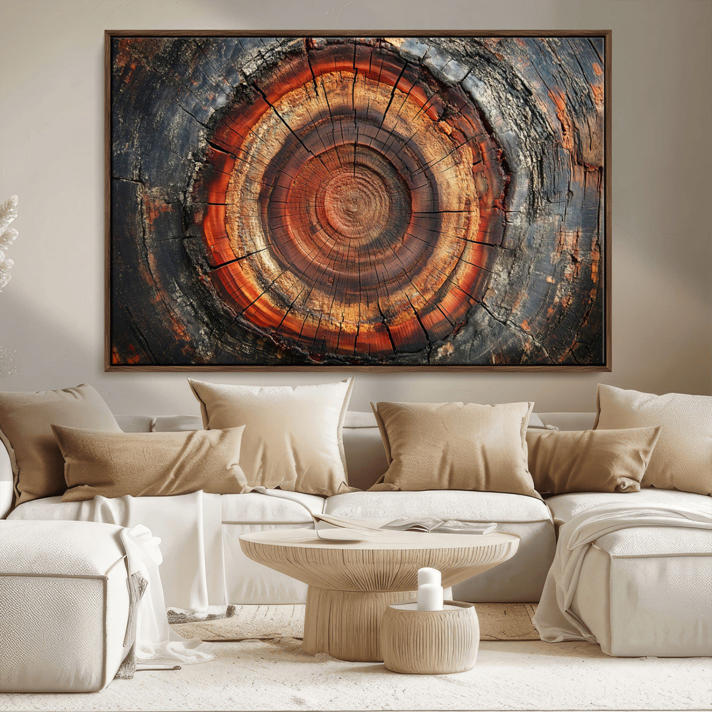 82212-MGV-FC-36X24_Walnut-Wood Grain Canvas Wall Art - Framed Abstract Tree Ring Framed Wall Art, Wood Grain Canvas Wall