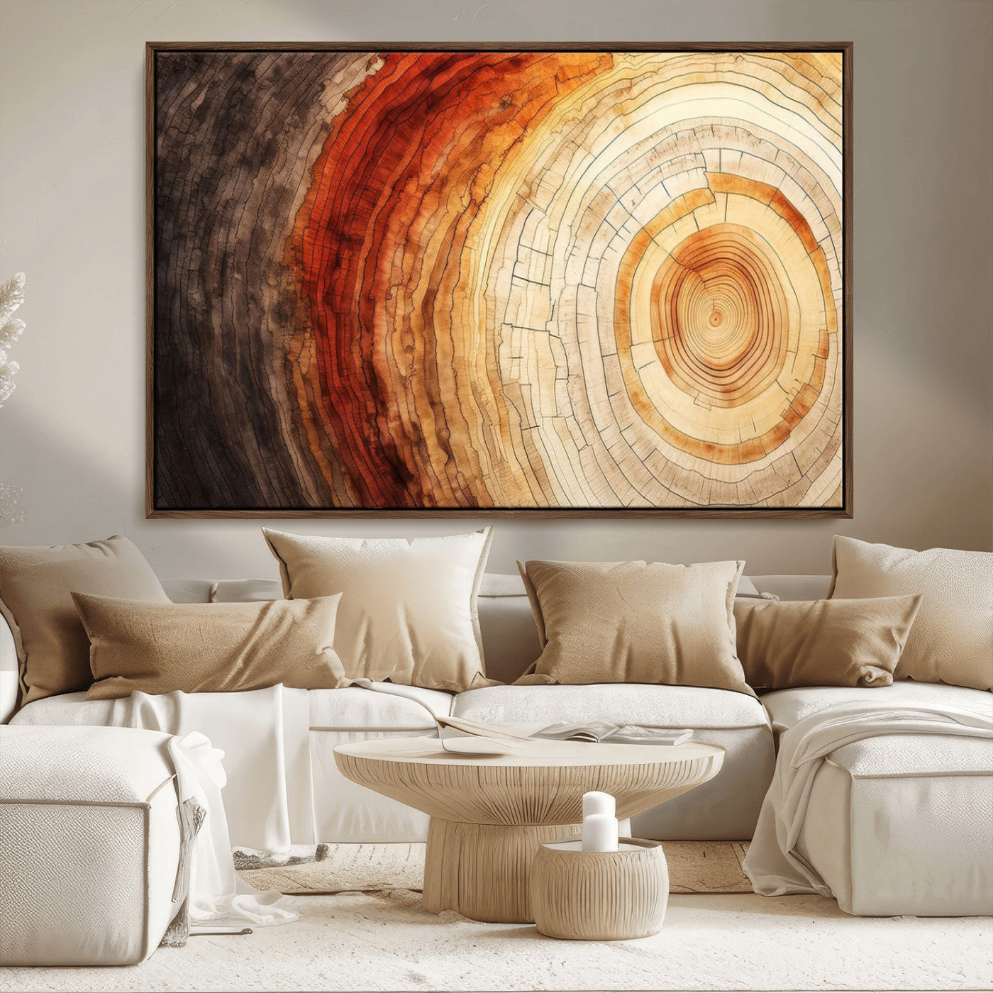 57529-MGV-FC-36X24_Walnut-Tree Ring Print on Canvas Wall Art, Tree Stump Print, Wood Wall Art Living Room, Abstract Natural