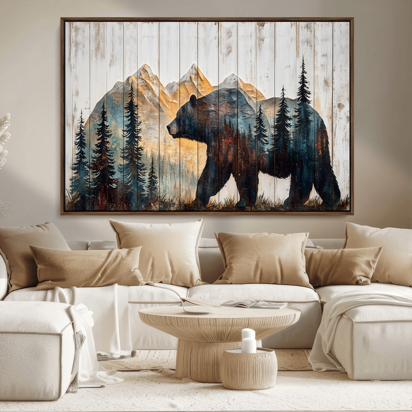 -Rustic Bear Wall Art - Grizzly 399 Bear Wall Art - Mountain Wood Canvas Wall Art - Nature Theme