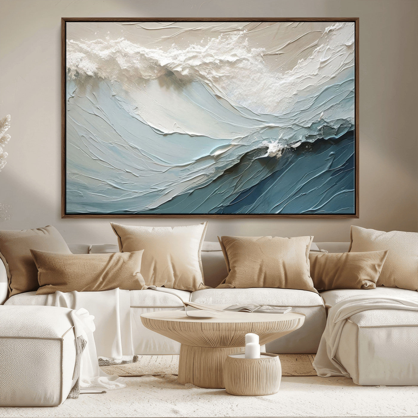 36946-MGV-FC-36X24_Walnut-Waves Abstract Wall Art Print, Modern Framed Abstract Canvas Print, Abstract Painting for Living