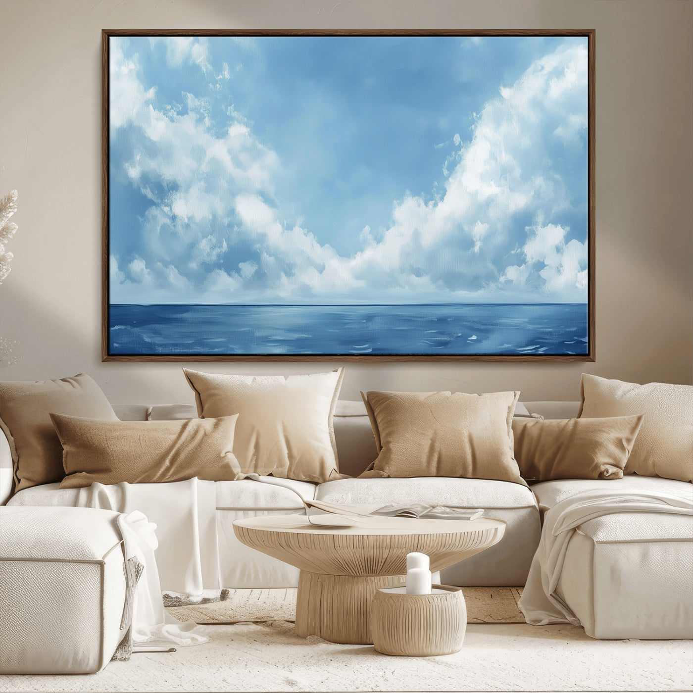 57554-MGV-FC-36X24_Walnut-Abstract Ocean Print Artwork- Serene Blue Ocean Canvas Wall Art - Minimalist Ocean and Sky Canvas