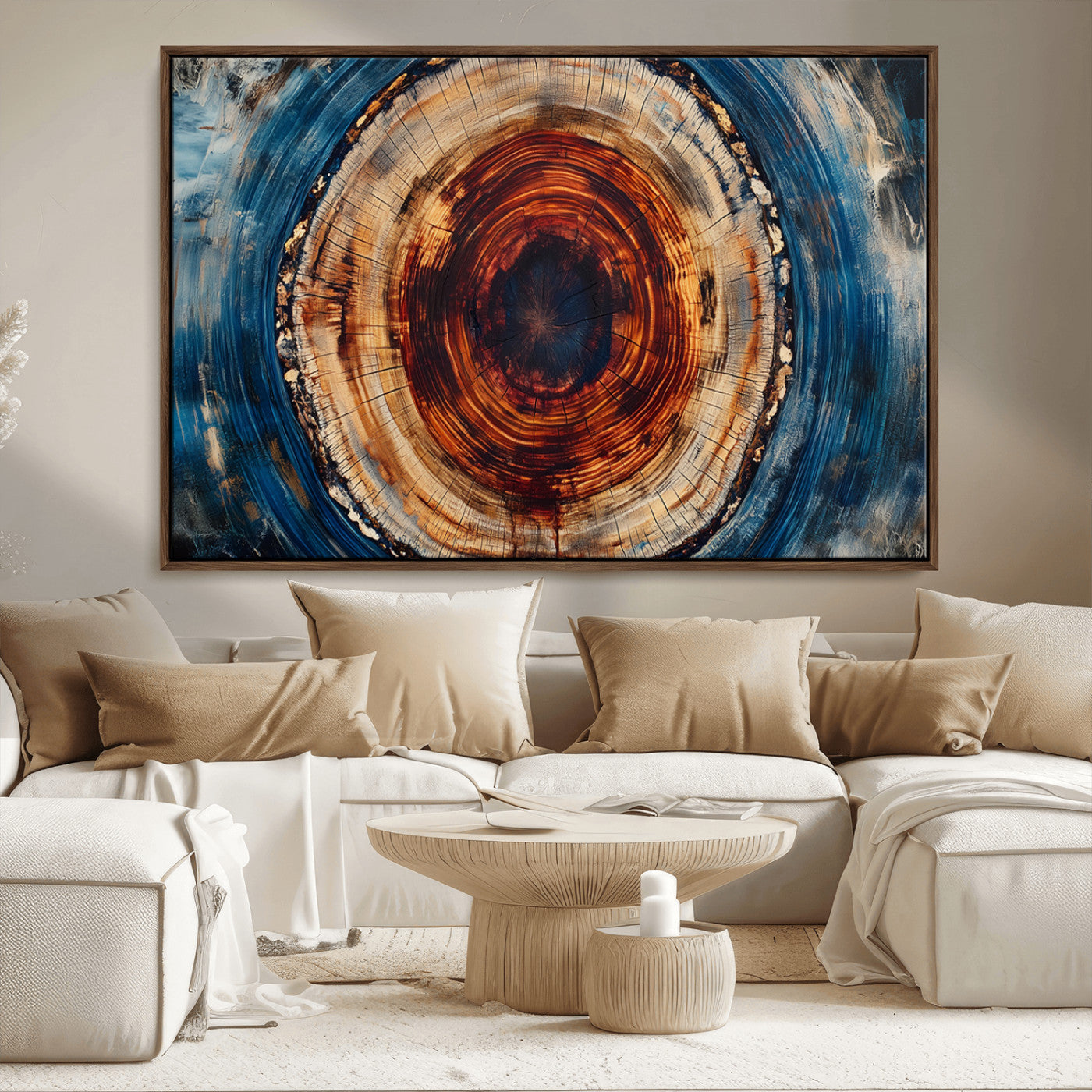 90395-MGV-FC-36X24_Walnut-Abstract Framed Tree Rings Wall Decor, Wood Grain Rings Artwork Print, Nature Woodland Modern Wall