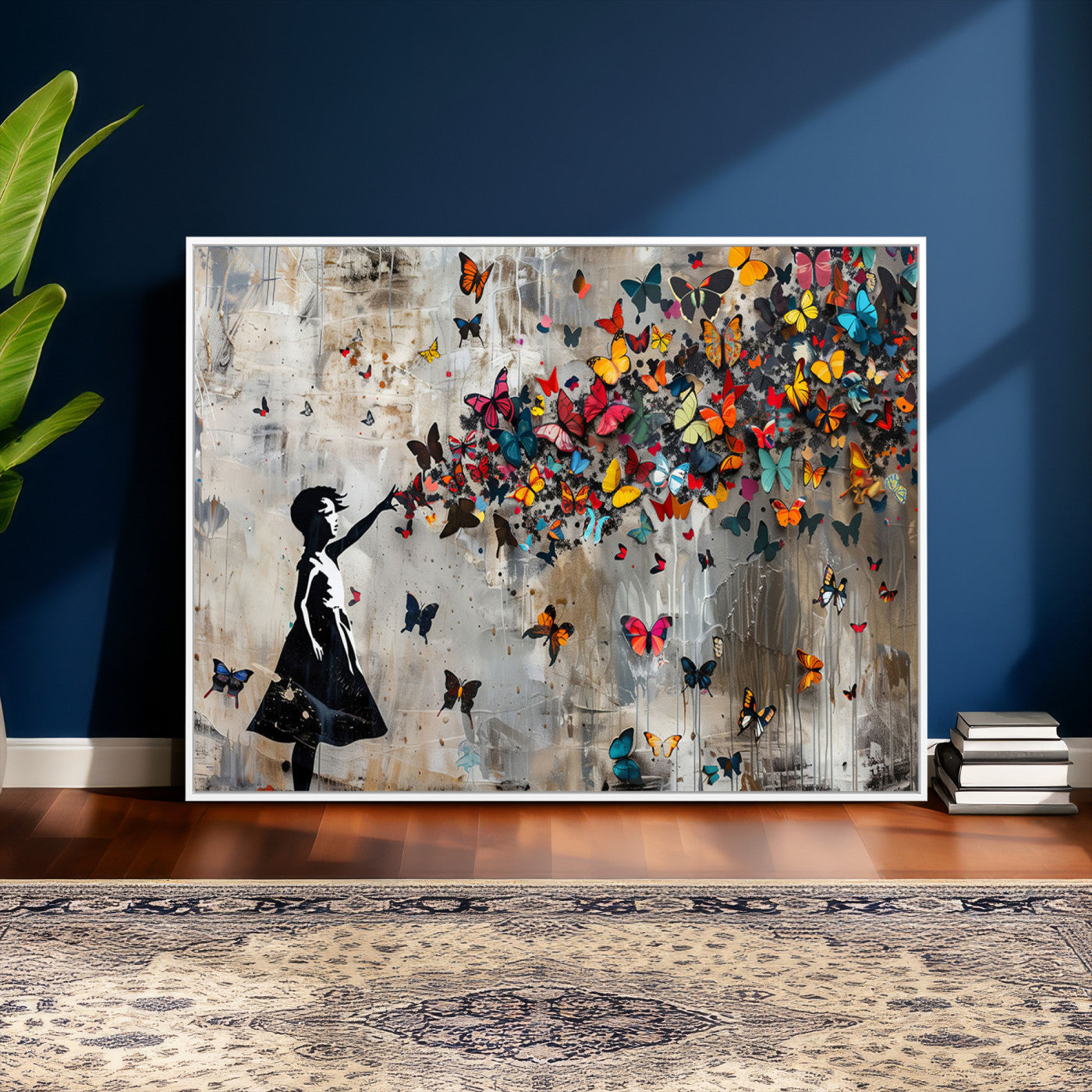 51446-MGV-CV-36X24 - Banksy Butterfly Girl Wall Art | 3-Piece Butterfly Girl Canvas