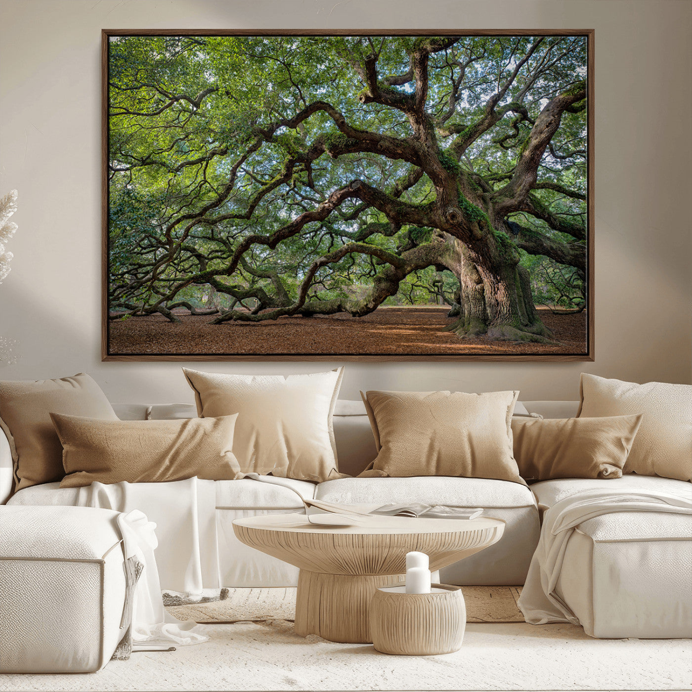 MGV-FC-36X24 - Ancient Oak Tree Wall Art – Canvas Print of Expansive Branches Lush Green Canopy, Tranquil Landscape, Majestic Nature Decor for Home or Office