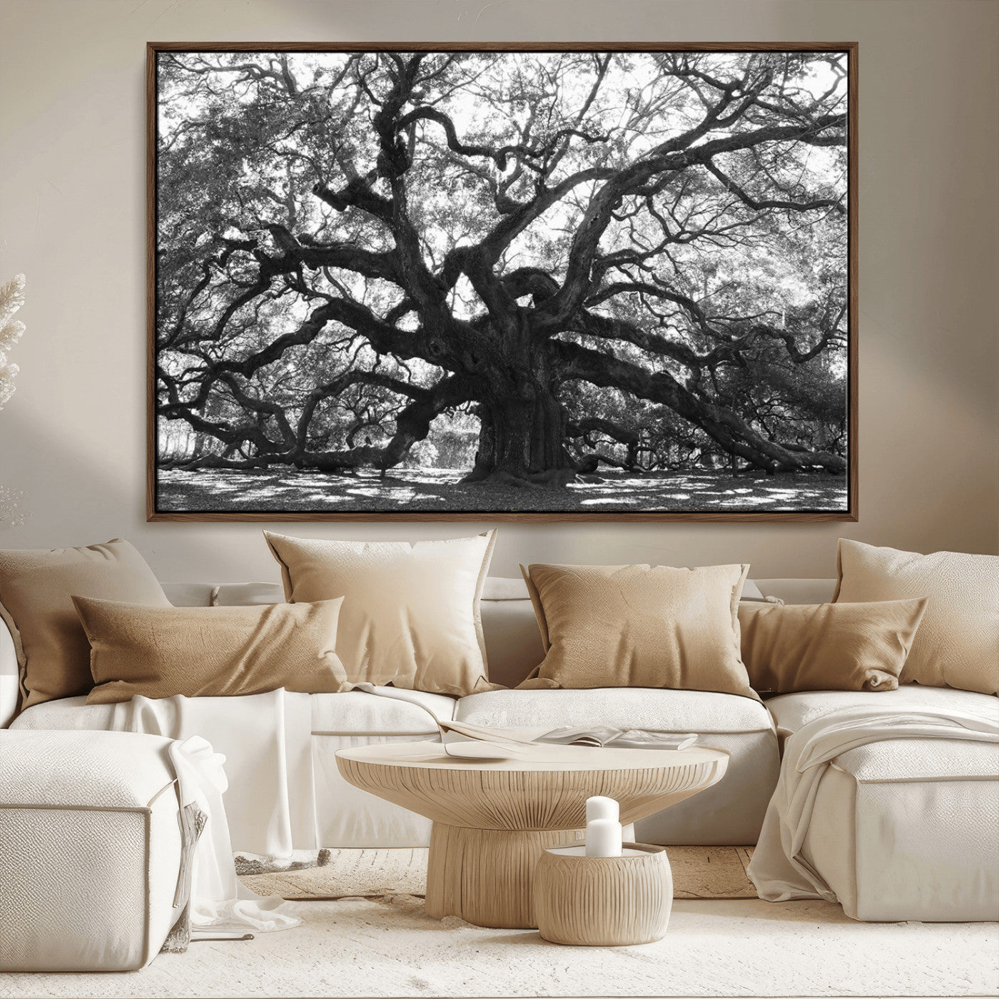 81655611-MGV-CV-36X24-Ancient Oak Wall Art Canvas Print – Gnarled Tree Twisted Branches Dramatic Sky Moody Nature Artwork for Home Office