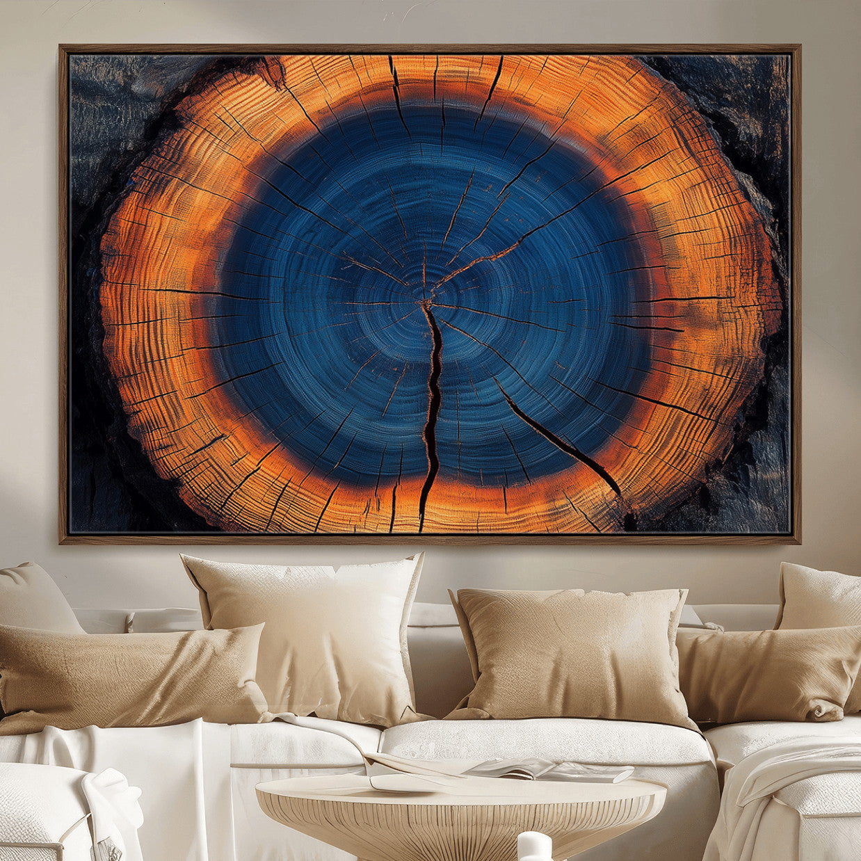 MGV-FC-36X24 - Abstract Tree Ring Wall Art Print, Natural Rustic Wood Texture Canvas Print, Framed Tree Ring Printing, Wood Tree Stump Artwork Canvas Print