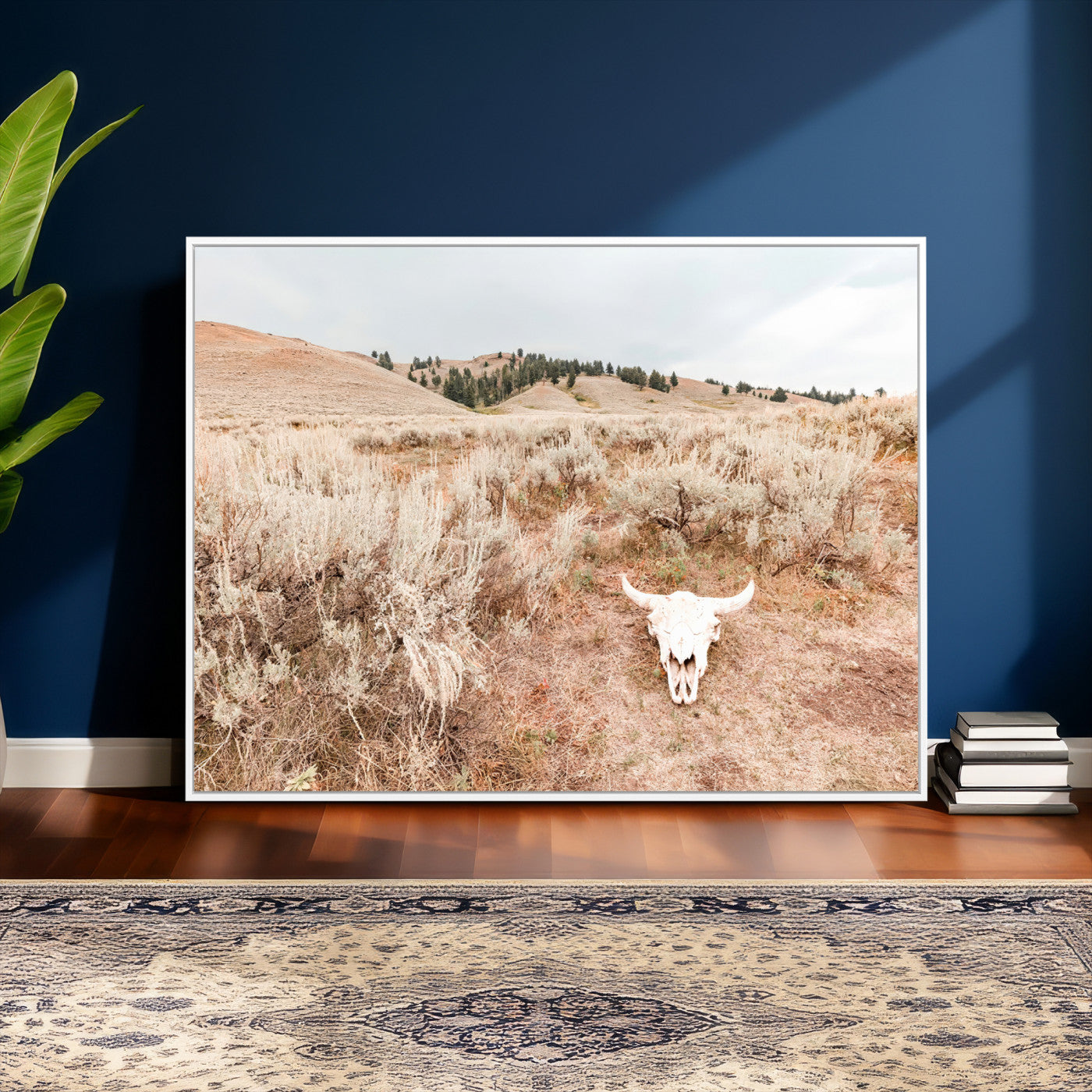 97234735-MGV-CV-36X24 - Desert Skull Wall Art – Arid Landscape & Sagebrush Canvas Print, Rustic Nature and Earth Tones for Living Room or Minimalist Decor