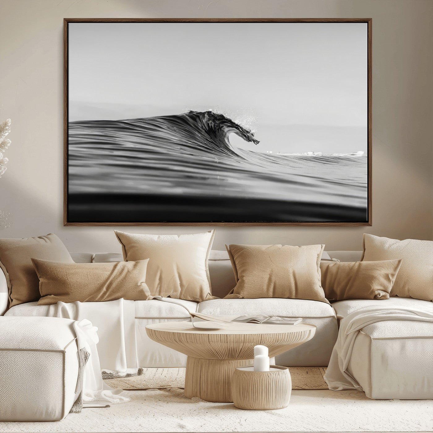 -Black Wave Wall Art Canvas Print, Framed Abstract Surf Art Picture Print, Minimalist Ocean Perfect Minimalist Coastal Decor Artwork