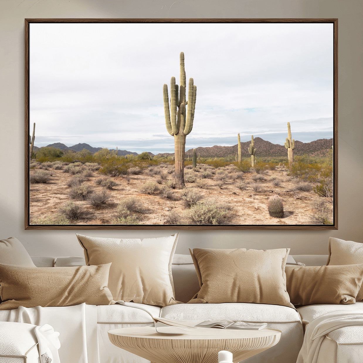 MGV-FC-36X24 - Saguaro Cactus Wall Art Canvas Print, Framed Desert Cactus Art Picture Print, Earthy Desert Perfect Southwestern Boho Decor Artwork