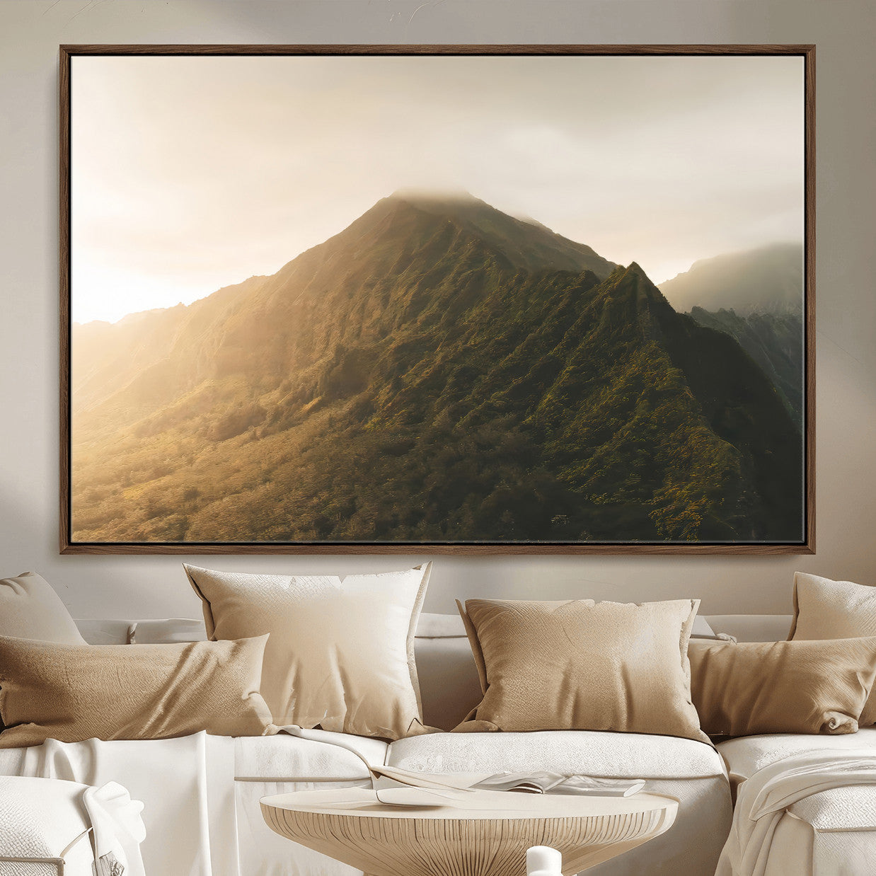 42338636-MGV-FC-36X24_Walnut-Mountain Wall Art – Framed Sunset Landscape Canvas Artwork, Serene Nature Design, Rustic Decor for Home, Office
