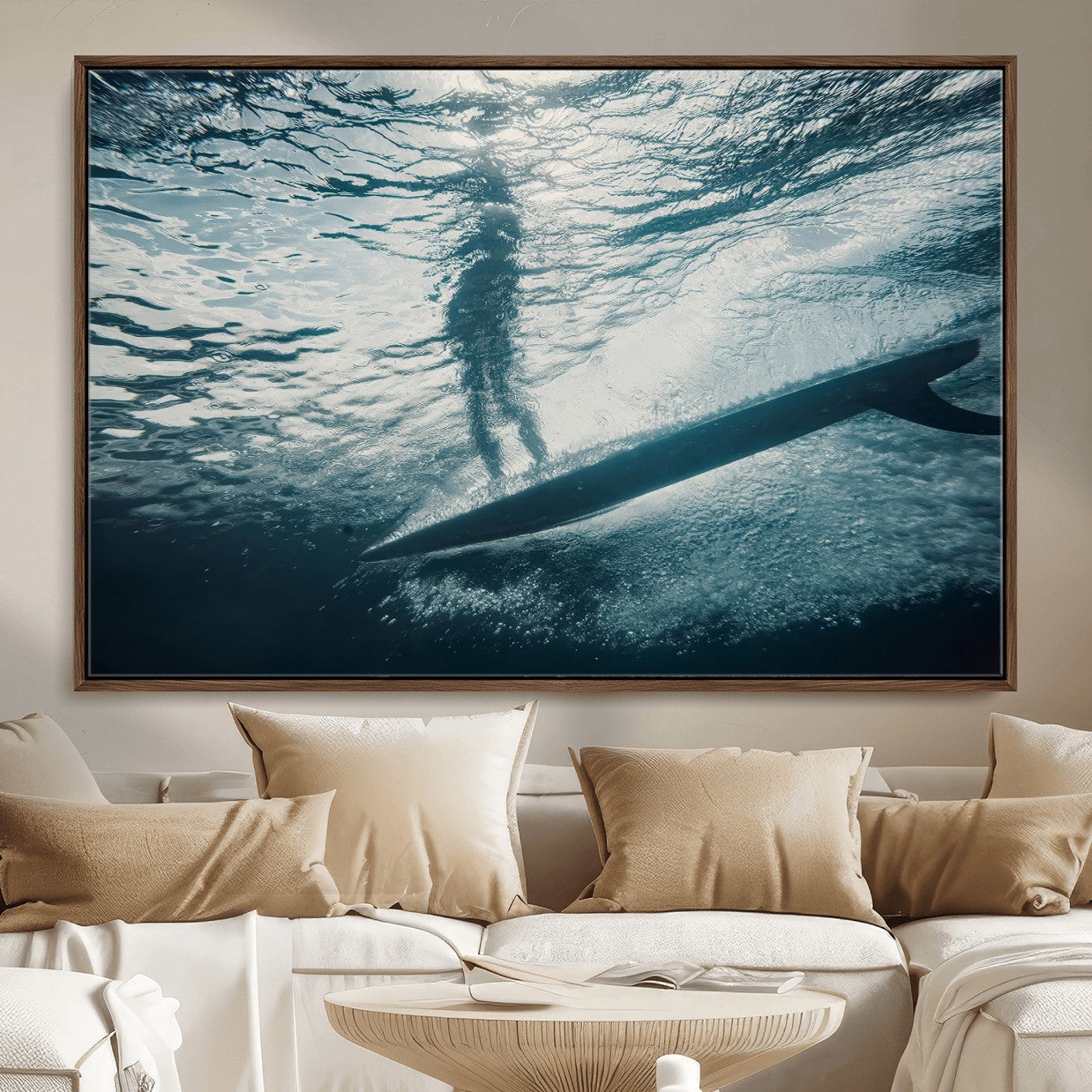 MGV-FC-36X24 - Submerged Surf Wall Art Canvas Print, Framed Underwater Perspective Art Picture Print, Ocean Surf Perfect Coastal Adventure Decor Artwork