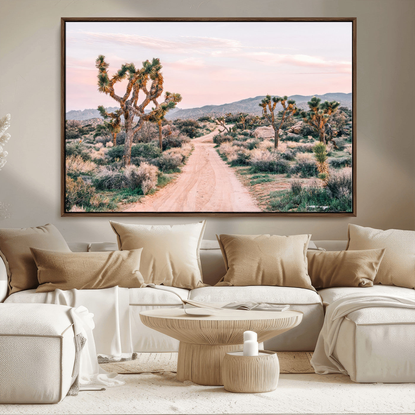 MGV-FC-36X24 - Desert Trail Wall Art – Canvas Print of Joshua Trees & Sunset Glow, Sandy Path Wilderness, Scenic Nature Escape Decor for Living Room, Office or Bedroom