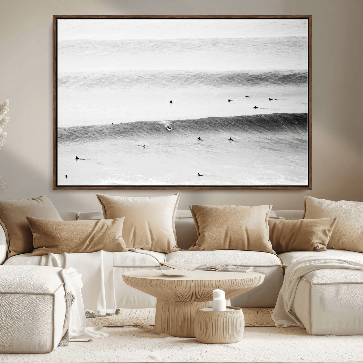 54291445-MGV-CV-36X24-Black White Ocean Wall Art Canvas Print – Framed Coastal Sport Scene with Ocean Culture Artwork for Home, Office