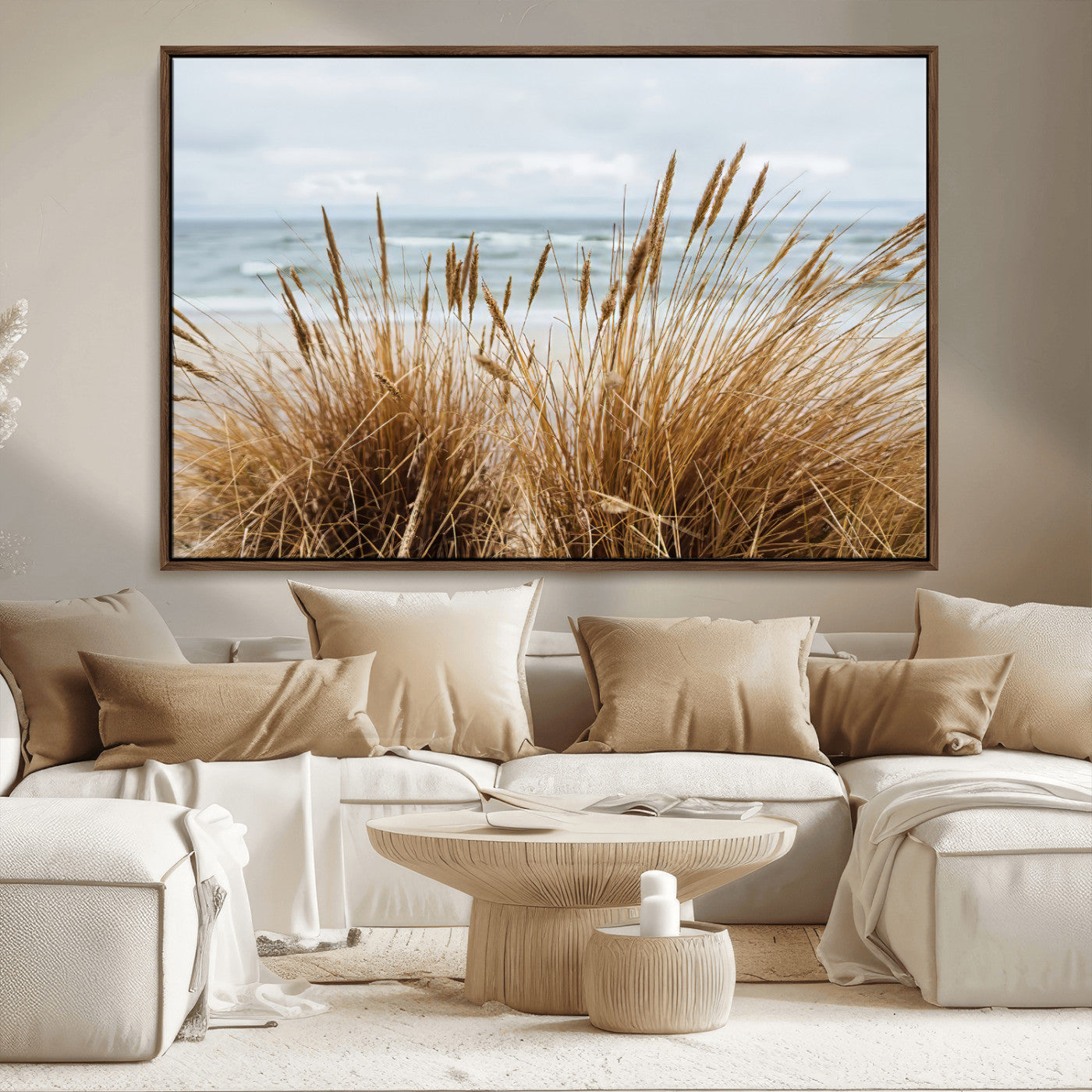14270839-MGV-CV-36X24-Beach Grass Wall Art – Framed Coastal Dunes Canvas Artwork, Minimal Seaside Design, Modern Coastal Decor for Home, Office