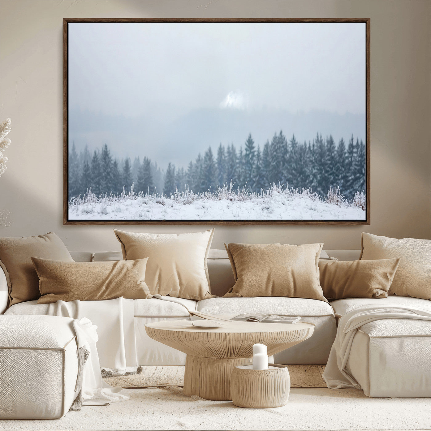 33033082-MGV-CV-36X24-Winter Forest Wall Art Canvas Print – Framed Snowy Landscape Art Picture Misty Tree Scene Artwork for Home Office