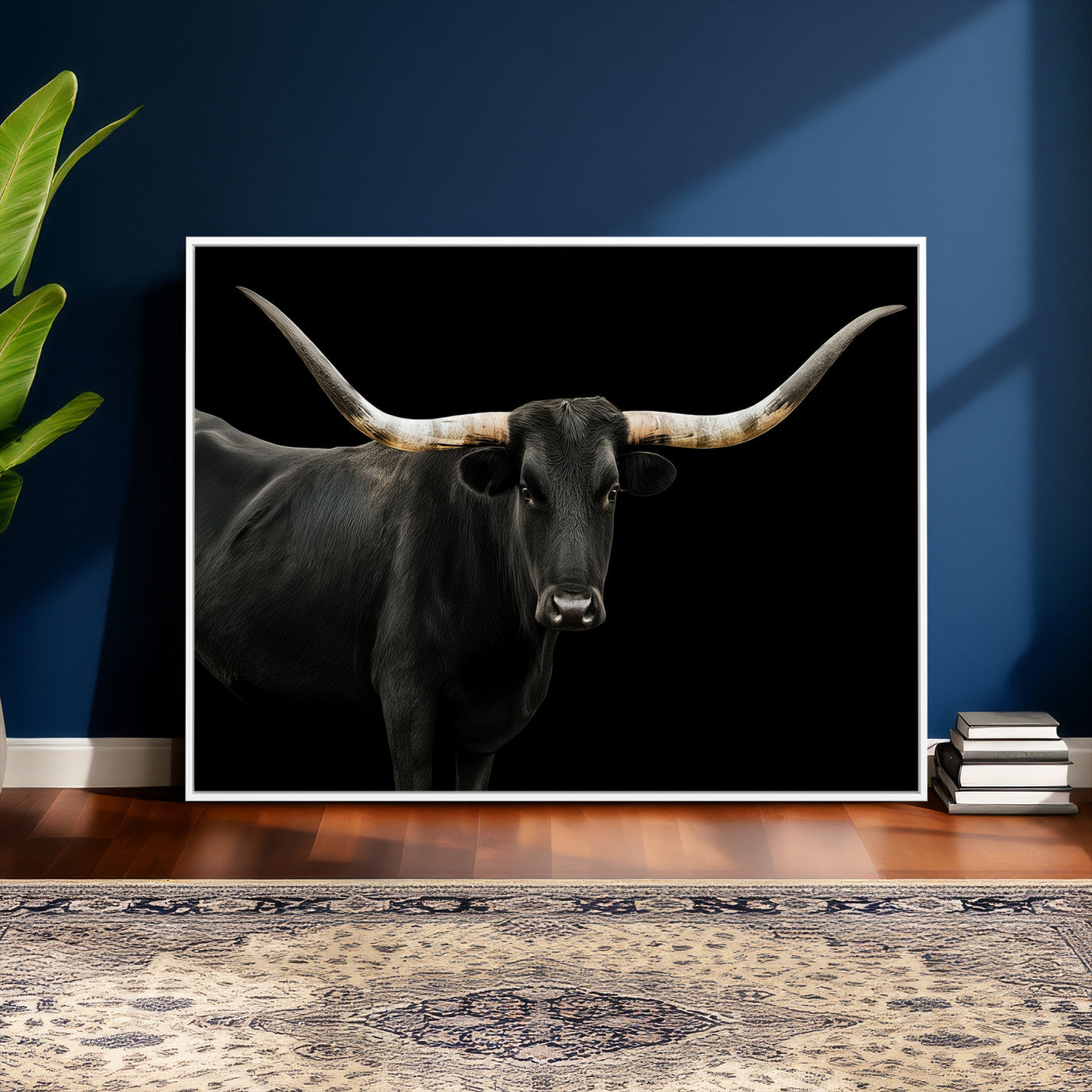 23572907-MGV-CV-36X24 - Texas Longhorn Wall Art Canvas Print, Framed Rustic Western Art Picture Print, Farmhouse Animal Perfect Modern Western Minimalist Decor Artwork