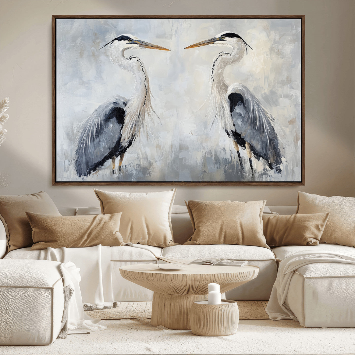 90806932-MGV-CV-36X24-Heron Wall Art Canvas Print – Framed Bird Nature Inspired Coastal Minimalist Wildlife Artwork for Home Office