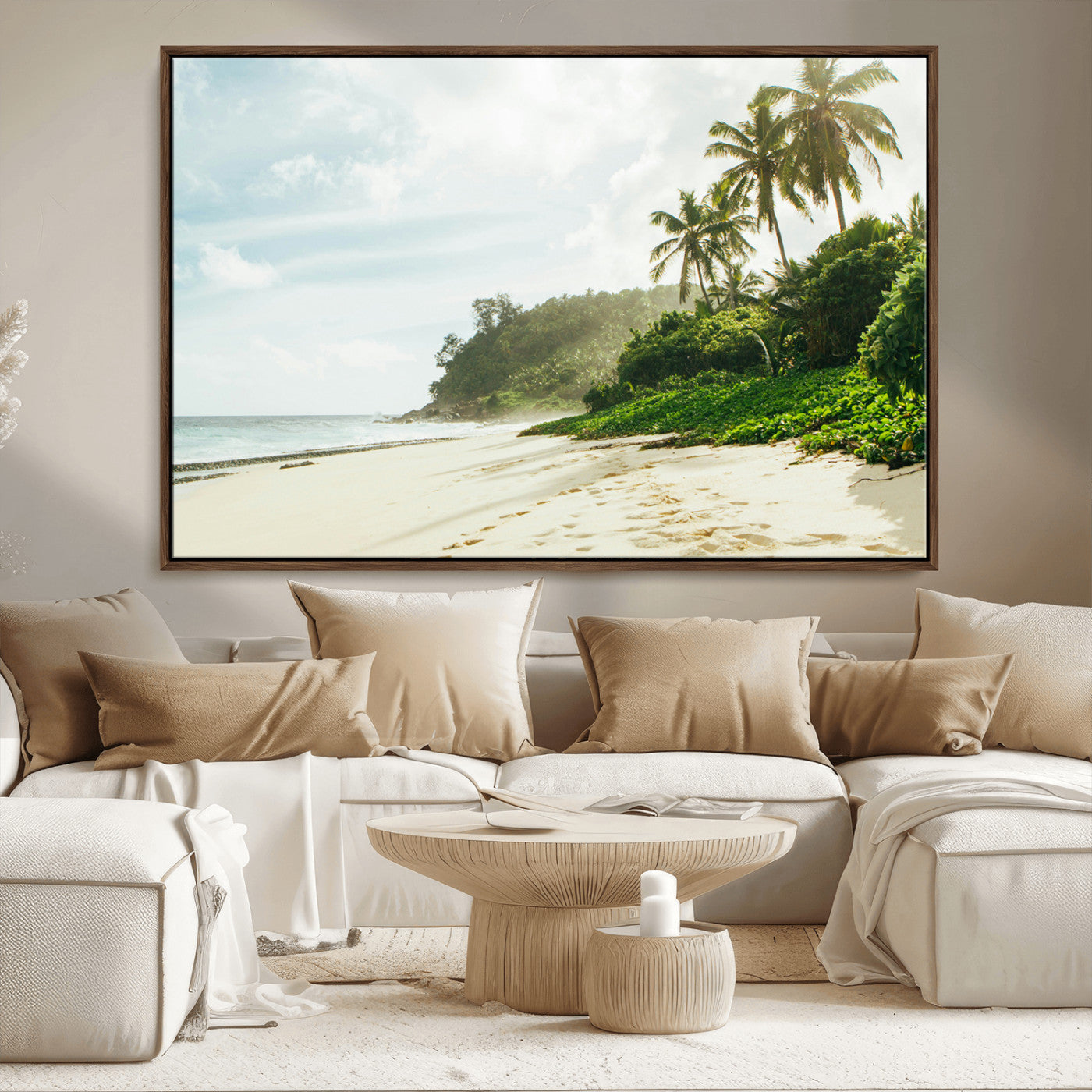 -Relaxing Beach Wall Art Canvas Print – Framed Ocean View Coastal Serenity Tropical Nature Scene Artwork for Home Office