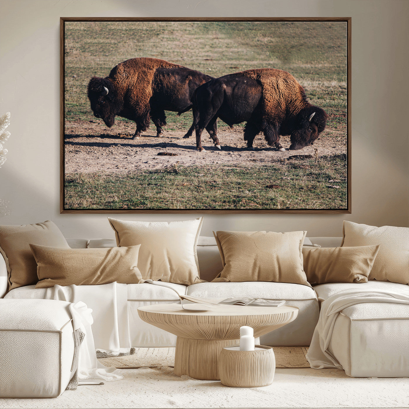 58141885-MGV-CV-36X24-Bison Wall Art Canvas Print – Framed Western Wildlife Modern Ranch Rustic Nature Scene Artwork for Home Office