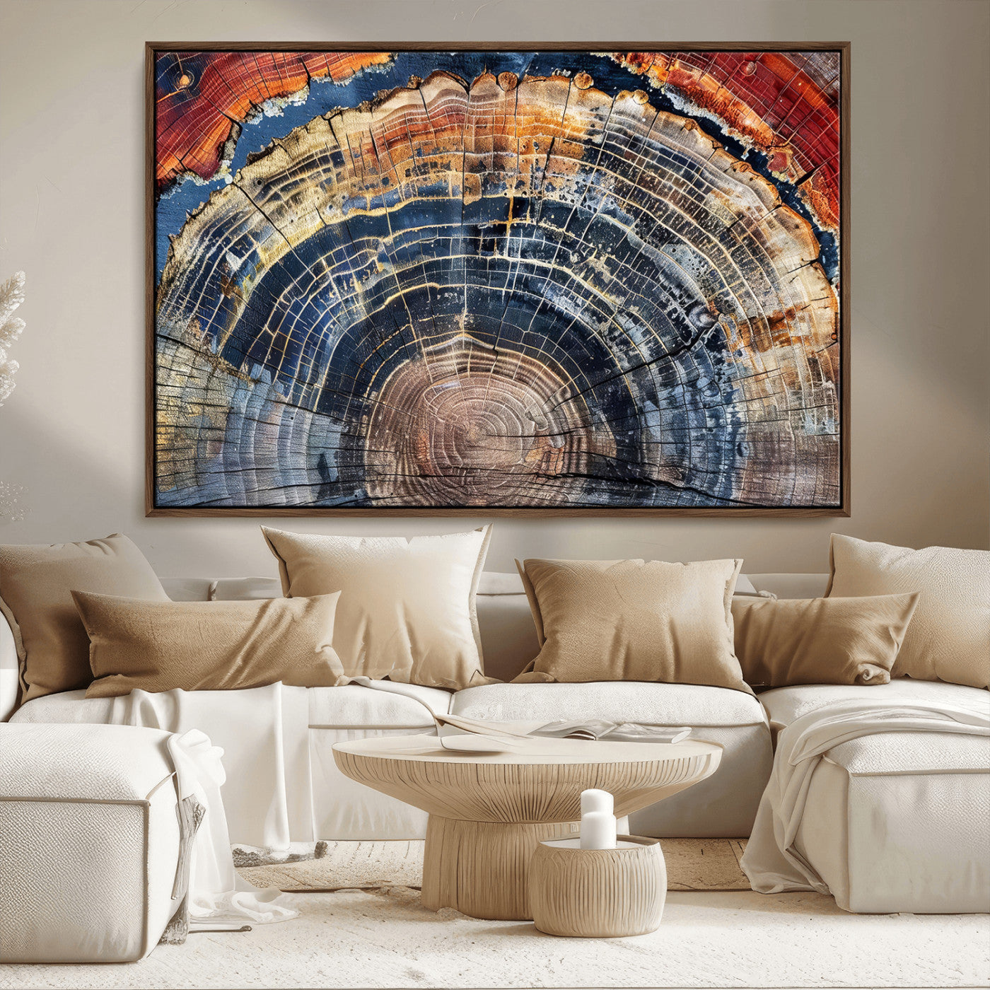 60292921-MGV-FC-36X24_Walnut-Tree Rings Wall Art Canvas Print – Framed Petrified Wood Modern Rustic Nature Scene Artwork for Home Office