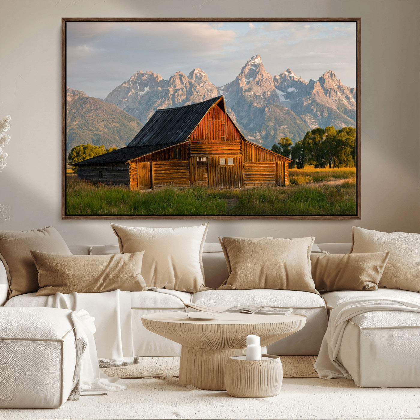 31771014-MGV-FC-36X24_Walnut-Rustic Barn Wall Art Canvas Print – Framed Western Landscape Farmhouse Style Rustic Nature Scene Artwork for Home Office